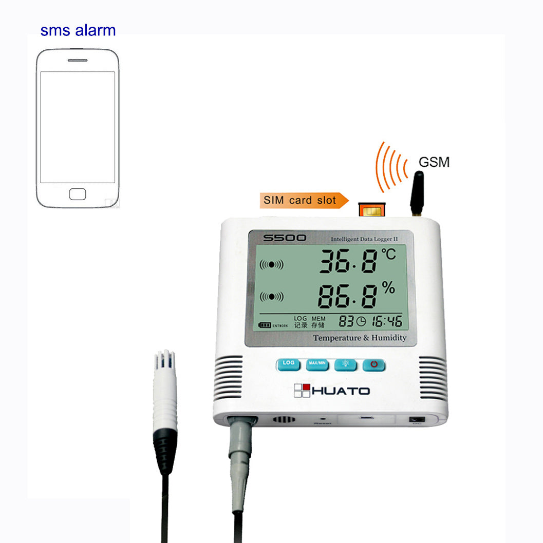 Alarm Temperature & Humidity Data Logger | SMS Alerts, USB & LCD Display S500 Series GSM