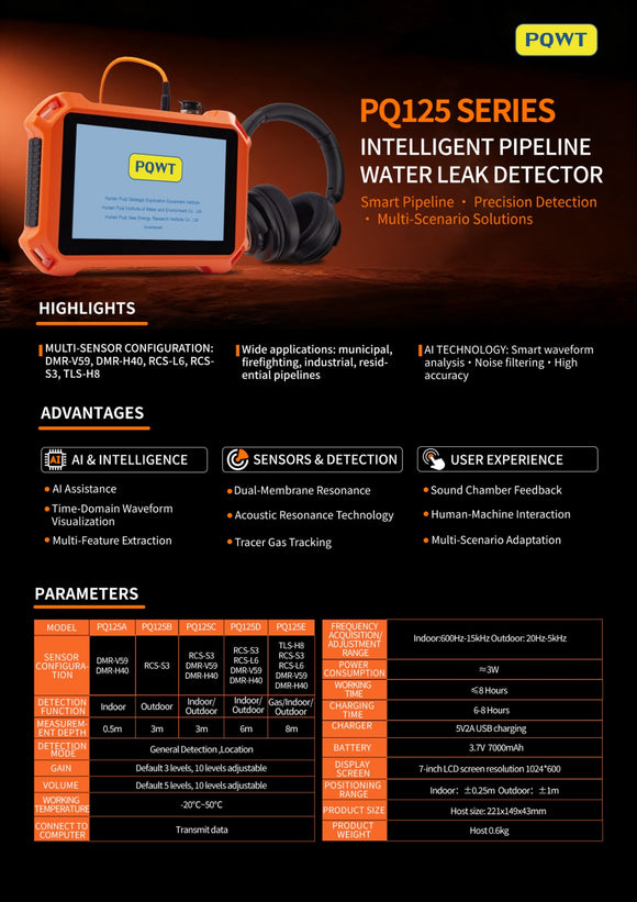 Underground Water Leak Detector for Pipelines | Acoustic Leak Locator PQ125 Series