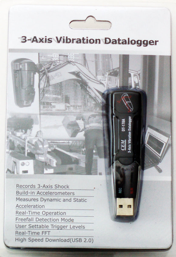CEM DT-178 vibration logger family retail packaging