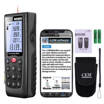 CEM iLDM-150 laser distance meter kit and mobile app