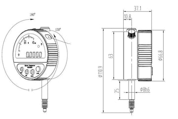 Mikrometry EDC2000-B digital comparator dimensional drawing