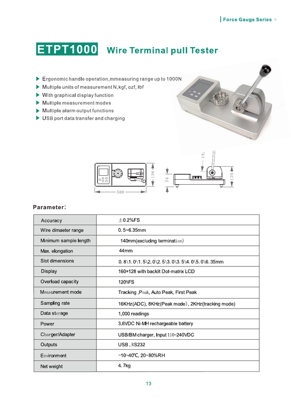 Mikrometry ETPT1000 Wire Terminal Pull Tester specifications
