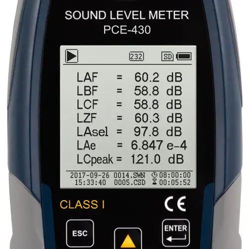 Class 1 Sound Level Meter PCE-430 with Calibrator