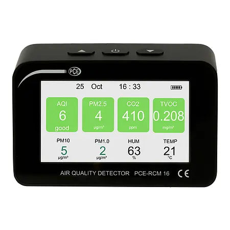 Air Quality Meter | CO?, HCHO, TVOC, PM1/2.5/10, Temperature & Humidity Analyzer – PCE-RCM 16