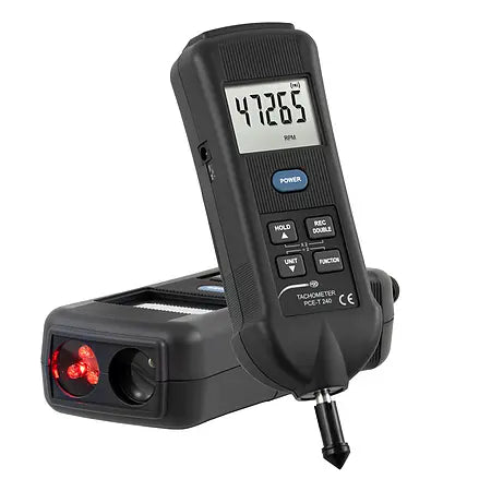 Digital Tachometer | Contact, Optical & Strobe Speed Meter with Temperature – PCE-T 240