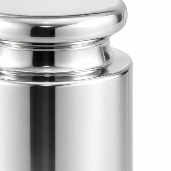 Representative polished stainless steel reference weight design detail