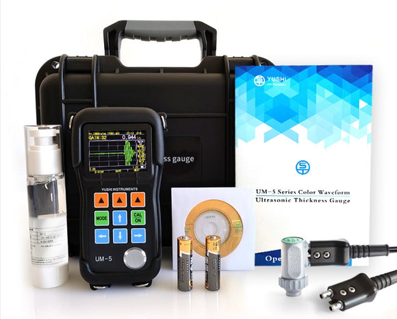 Yushi UM-5 ultrasonic thickness gauge kit with probe, case and accessories